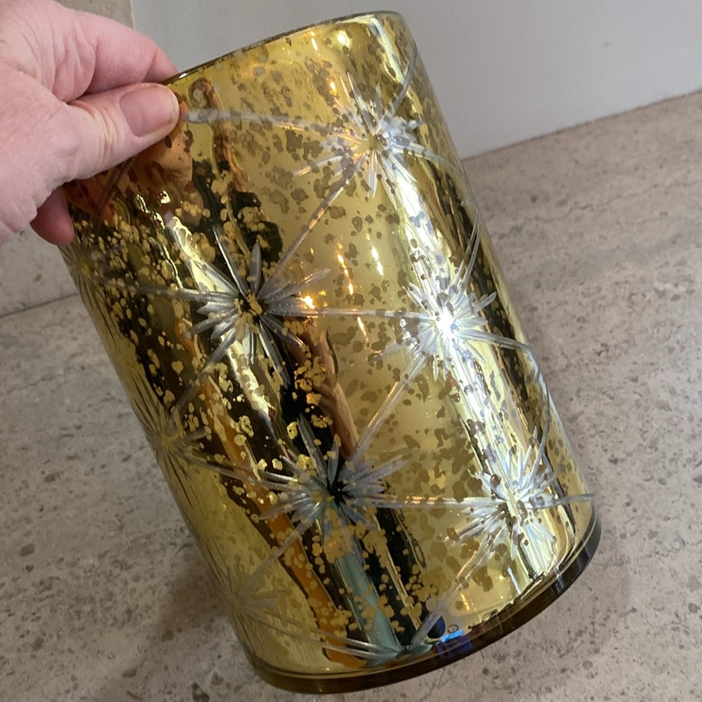 West Elm Distressed Gold Starburst Mercury Glass Candle Holder - Picture 3 of 8